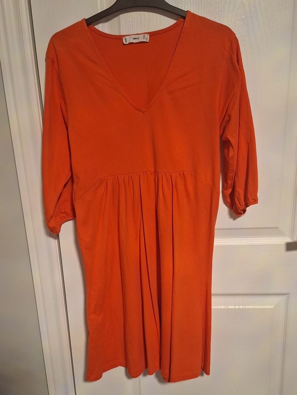 Mango Orange V-Neck Gathered Waist Dress‎